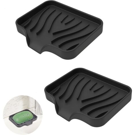 Portasapone in silicone, set da 2 pezzi con foro di drenaggio, portasapone da viaggio antiscivolo per doccia, cucina e vasca da bagno (nero)