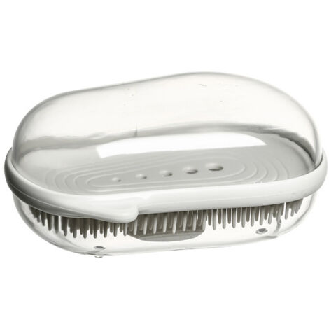 Portasapone portatile in silicone con doppio coperchio, contenitore da viaggio per il bagno - bianco