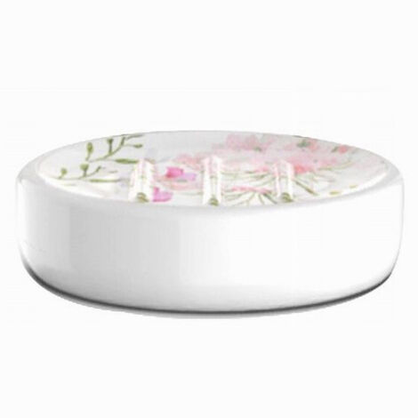 Portasapone Saponetta Accessorio Arredo Bagno Bianco Con Fiori In Ceramica 69919