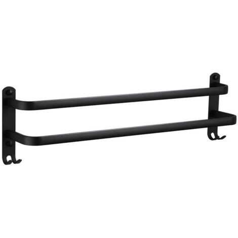 Portasciugamani a 2 ripiani in alluminio da parete con ganci, portasciugamani impermeabile nero per bagno, cucina, bagno - 30 cm, di DEBUNS
