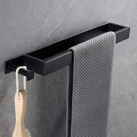 Portasciugamani con gancio autoadesivo, appendiabiti senza foratura, per bagno o cucina, acciaio inox nero, 40 cm [classe energetica E]