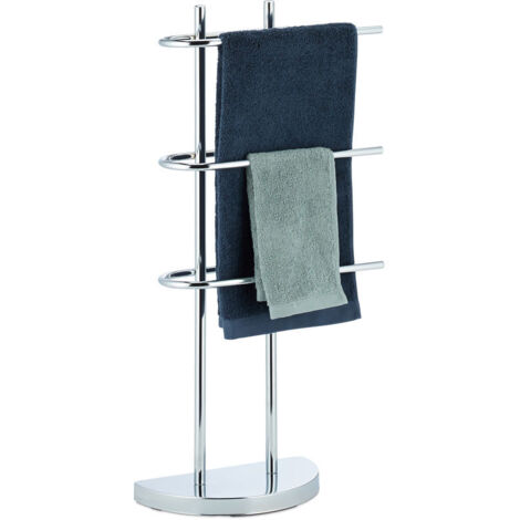 Portasciugamani cromato a 3 barre, portasciugamani da bagno, base semicircolare, 83x40x18 cm, argento