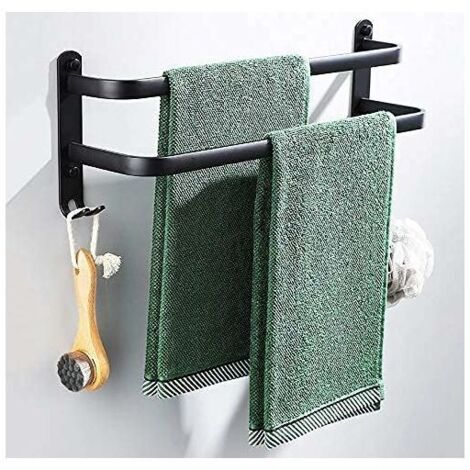Portasciugamani da bagno, barre portasciugamani adesive nere da parete per doccia e cucina, portasciugamani impermeabili con gancio (due aste da 70 cm)