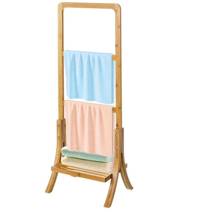 Portasciugamani Da Bagno In Bamb Naturale Nordico 3 Barre 1 Ripiano...