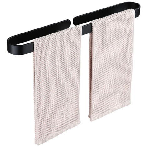 Portasciugamani da bagno nero, a forma di U, da parete, con anello adesivo, senza foratura, 40 cm
