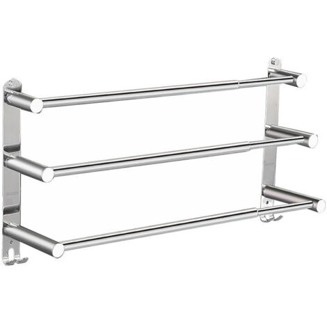 Portasciugamani da bagno - Portasciugamani estensibile 43-75 cm - Portasciugamani da parete in acciaio inox senza foratura. 2 metodi di installazione