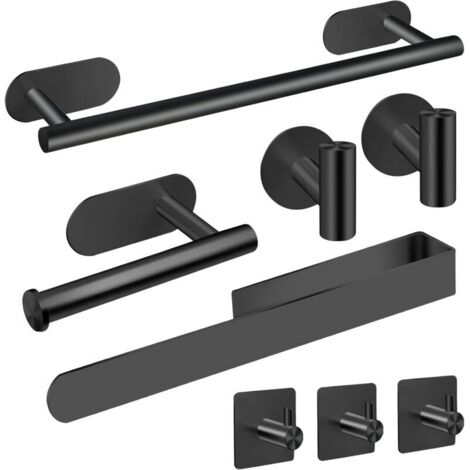 HOTSAN Set da 6 ferramenta per il bagno - portasciugamani da 40 cm + 2 porta carta igienica + 3 ganci per accappatoio, kit di accessori resistente in Metallo