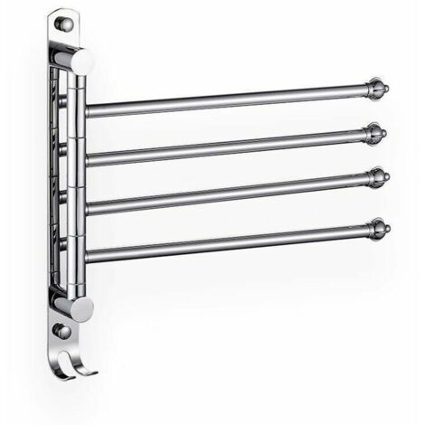 Portasciugamani da parete in acciaio inox con 4 bracci Portasciugamani girevole a 180° Accessori per lavabo da bagno Portaoggetti da bagno Portasciugamani da appendere Argento-B