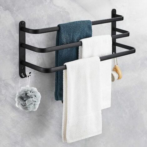 Portasciugamani da parete in alluminio, portasciugamani da bagno a 3 livelli con ganci, impermeabile - per bagno, cucina, toilette