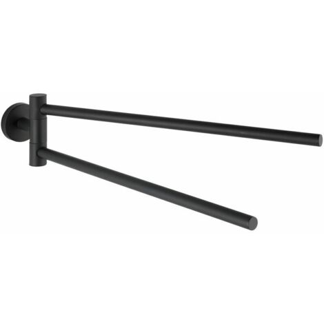 Portasciugamani da parete Uno Bosio Black, portasciugamani da parete con 2 bracci mobili, acciaio inox, 5,5x9x43 cm, nero opaco