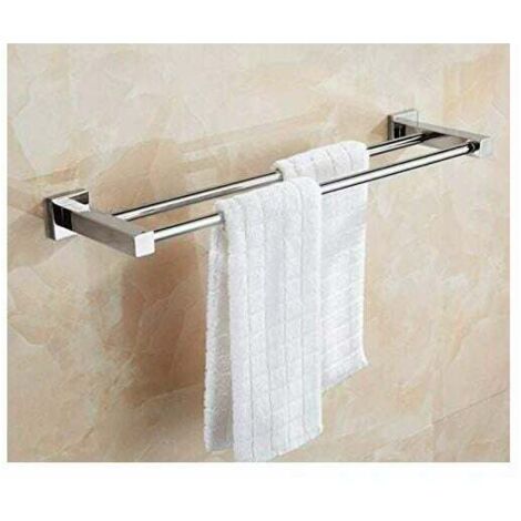 Portasciugamani doppio per bagno o cucina in acciaio inox, trattamento lucidante in acciaio inox SUS304 60 cm