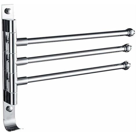 Portasciugamani girevole da parete in acciaio inox FOREHILL - 3 aste - Con gancio e tappo antiscivolo - Impermeabile - Argento - Per bagno, cucina, vasca da bagno