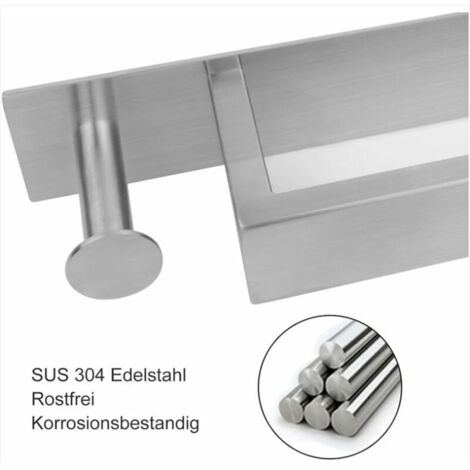 Portasciugamani in acciaio inox, autoadesivo, senza foratura, con ganci, per bagno (40 cm, spazzolato)