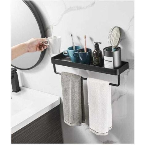 Portasciugamani, mensola quadrata per bagno, portasciugamani da parete su barra, realizzato in solida lega di alluminio con finitura nera opaca, 30 cm