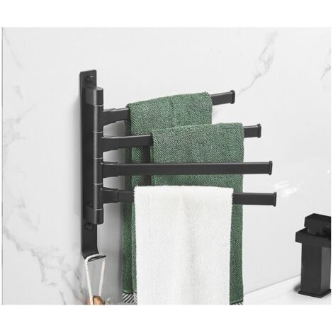 Portasciugamani nordico nero portasciugamani girevole adatto per bagno e WC (barra mobile in alluminio-B tubo piatto nero 4 barre)