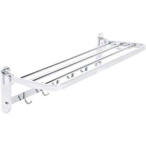 Portasciugamani pieghevole Ulisem in acciaio inox con gancio per bagno, 56,4 x 23,6 x 17,5 cm