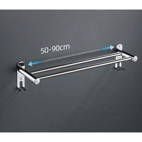 Portasciugamani retrattile 50-90 cm, doppio asciugasciugamani, barra portasciugamani regolabile in acciaio inox, asta portasciugamani a parete con viti