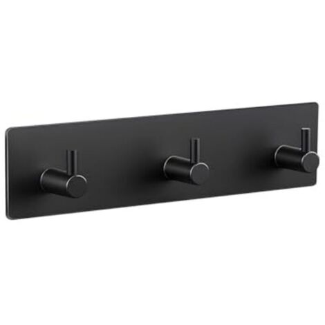 Portasciugamani senza foratura, 3 ganci autoadesivi, ganci in acciaio inox, forte aderenza, durevole e impermeabile, per bagno, cucina e toilette, nero