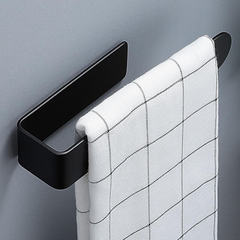 Image of Portasciugamani Senza Foratura Nero - Portasciugamani da Bagno Autoadesivo da 23 cm per Bagno Cucina, Acciaio Inossidabile 304