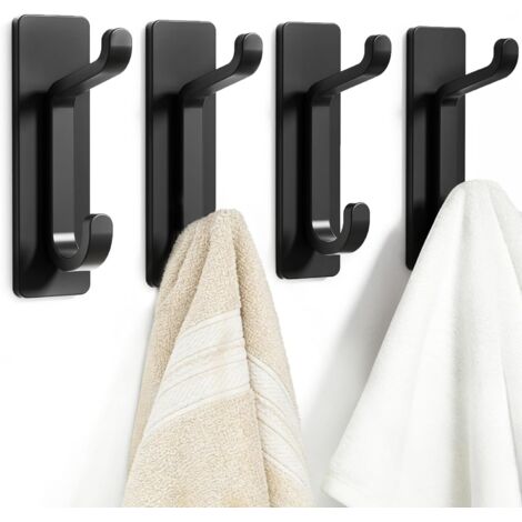 Portasciugamani senza trapano: ganci adesivi extra resistenti (6 kg), ganci da parete autoadesivi, ganci appendiabiti da bagno, ganci asciugamani e appendiabiti, set di 4, nero