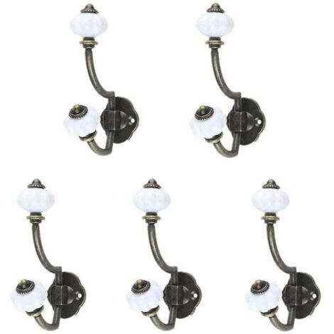 Portasciugamani Set di 5 ganci per asciugamani retrò in bronzo in ceramica da parete in stile pastorale