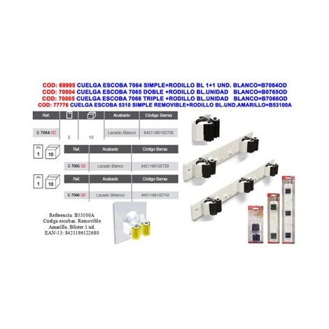 Portascopa triplo BRINOX con rullo e 2 grucce 7066