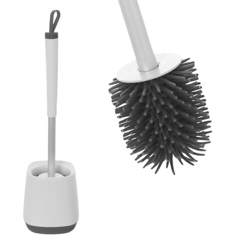 Portascopino da appoggio bianco e grigio con setole in silicone