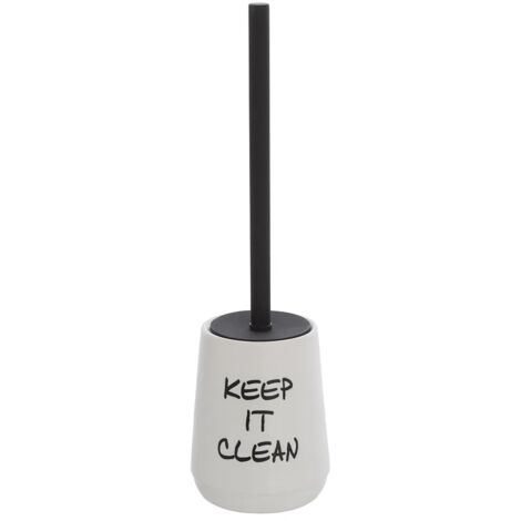 Portascopino da appoggio linea Wash in ceramica bianco con scritte nere