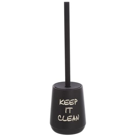 Portascopino da appoggio linea Wash in ceramica nero opaco con scritte