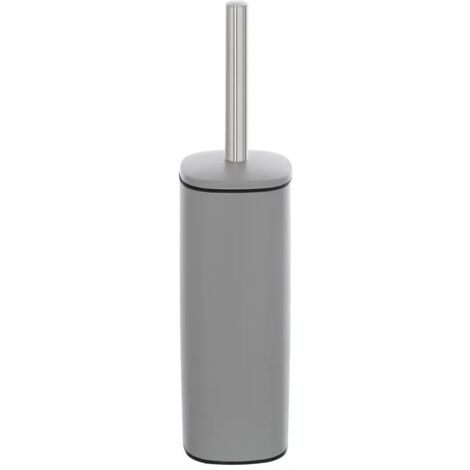 Portascopino grigio opaco con setole nere e contenitore estraibile