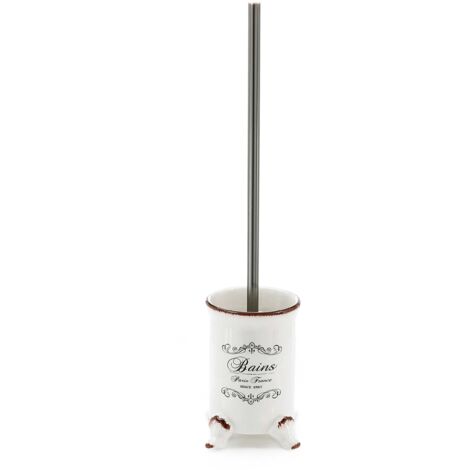 Portascopino Shabby Chic In Ceramica Bianca Decorata  Amelia