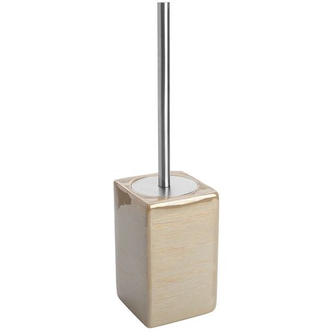Portascopino WC Beige in Ceramica e Manico Acciaio Inox