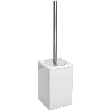 Portascopino WC Bianco In Ceramica Bianca Lucida E Manico Acciaio Inox Cuba