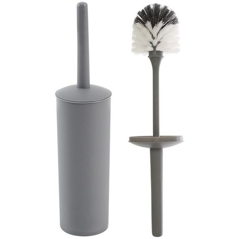 Portascopino wc da appoggio tondo grigio in plastica con scopino