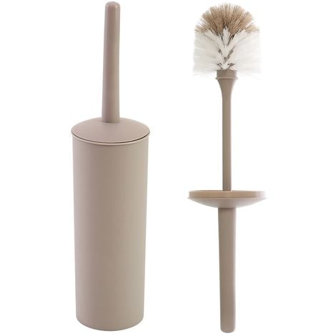 Portascopino wc da appoggio tondo tortora in plastica con scopino