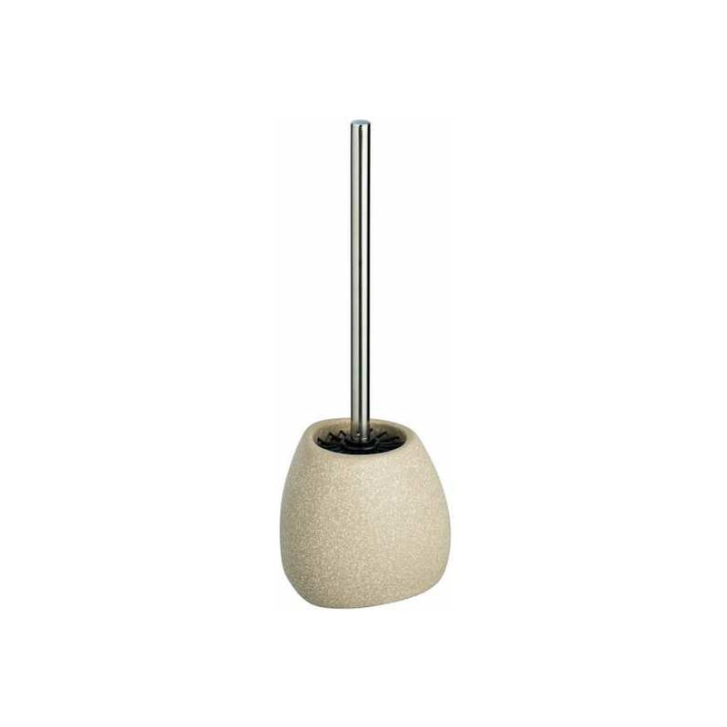 WENKO Portaspazzolino WC Pion, Spazzolino WC in silicone nero, Ceramica, 12,5x38,5x12 cm beige