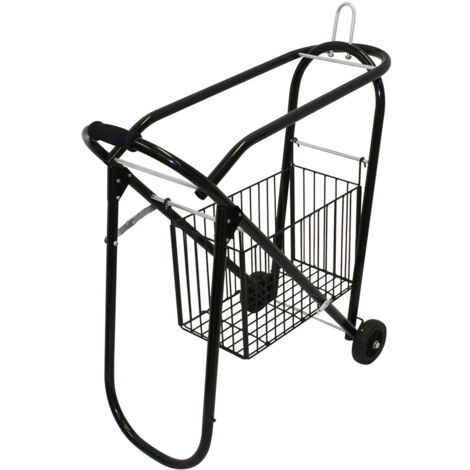 Portasella basket pieghevole in metallo con due ruote e contenitore