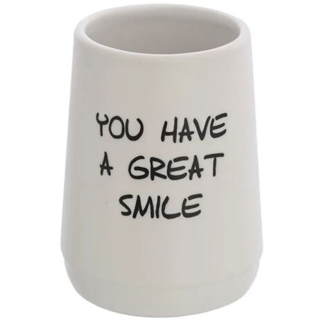 Portaspazzolini a bicchiere linea Wash in ceramica bianco con scritte nere