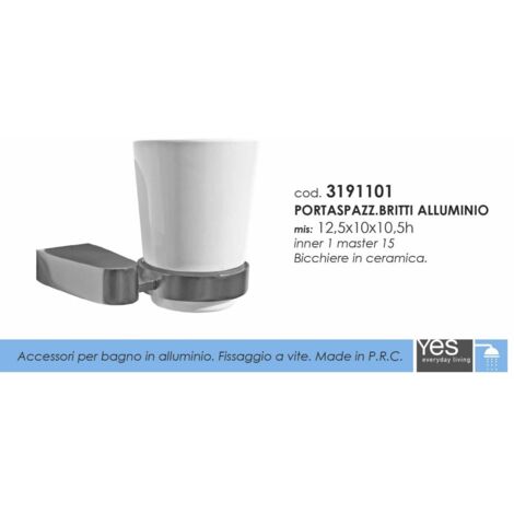 Portaspazzolini britti alluminio bagno spazzolino 12.5x10x10.5 cm - bizzotto
