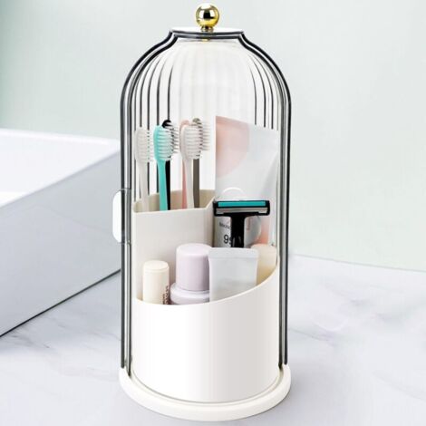 Portaspazzolino con coperchio scorrevole, organizer girevole a 3 scomparti per il bagno, porta pennelli per il trucco