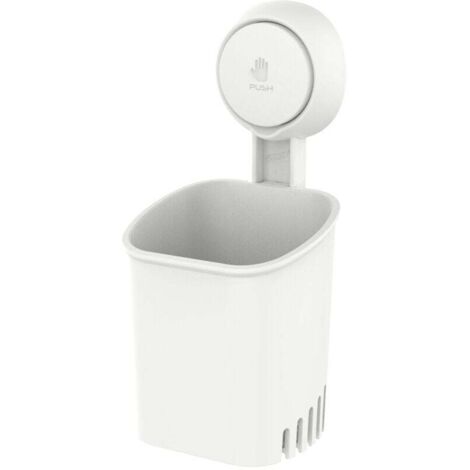 Portaspazzolino con ventosa, carico massimo 5 kg, installazione in 1 secondo, riutilizzabile, portadentifricio e rasoio in plastica bianca per cucina e bagno - confezione da 2