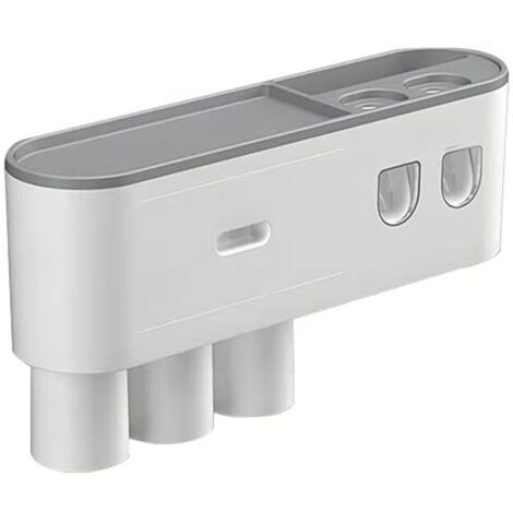 Portaspazzolino da parete con due dispenser automatici di dentifricio, con 2-3 bicchieri (grigio, 2 dispenser di dentifricio, 3 bicchieri)
