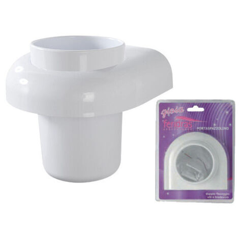 Portaspazzolino Gioia en ABS blanco – Fijación adhesiva o con tornillos – Higiene y estilo para el baño