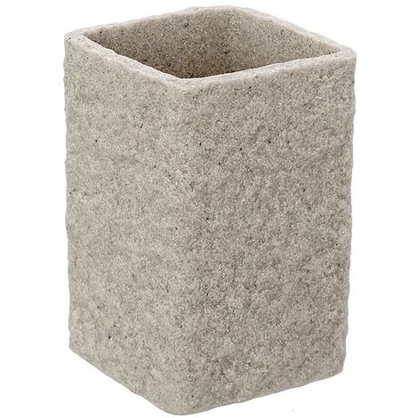Portaspazzolino Moderno In Resina colore Beige effetto Pietra da Appoggio
