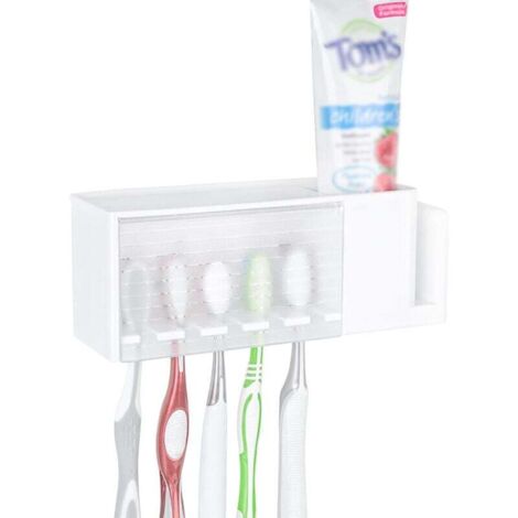 Portaspazzolino multifunzionale autoadesivo, portaspazzolino da parete con coperchio, contenitore per dentifricio e spazzolino da denti per il bagno (bianco)