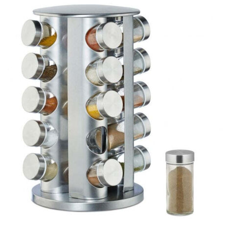 Portaspezie con 20 pz. barattoli di vetro