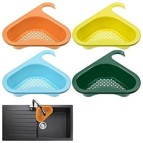 Portaspugna triangolare per lavello da 4 pezzi, cestello scolapiatti per lavello da cucina, griglia portaoggetti per scolapiatti per frutta e verdura