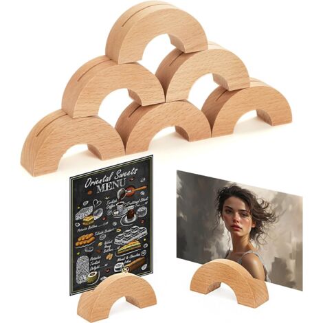 Portatarjetas de madera, portafotos, portamenús de madera tamaño A6 para restaurantes, portanúmeros de mesa de madera para bodas, banquetes y fiestas (6 piezas)