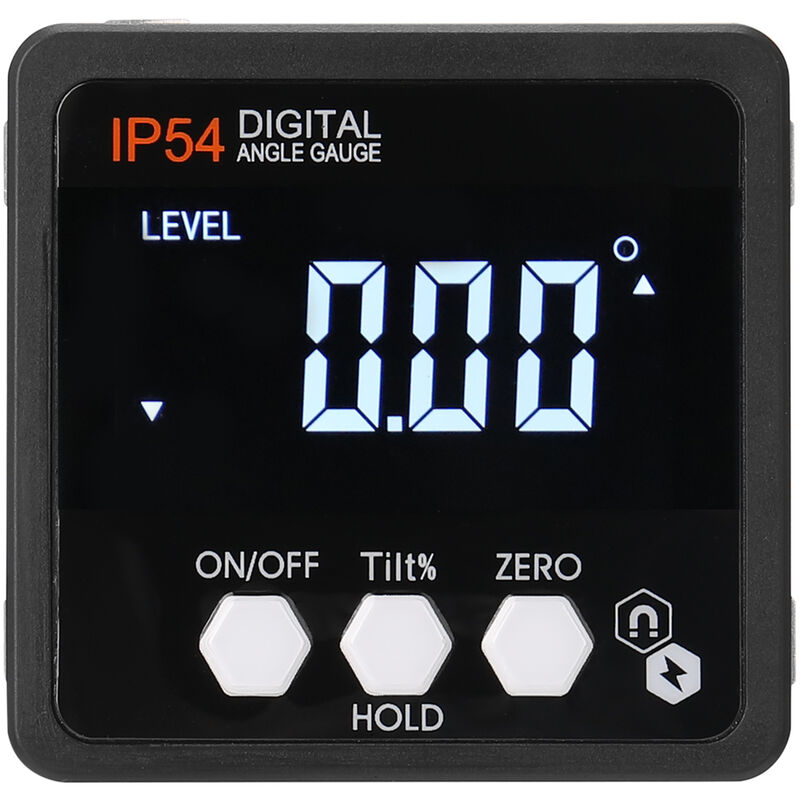 

Portatil 4 * 90 ° IP54 Impermeable a prueba de polvo Nivel de angulo Buscador Digital Transportador Inclinometro Caja de nivel Pantalla LCD con base