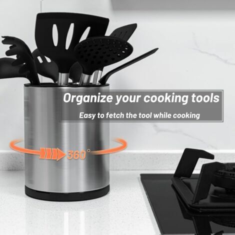 Portautensili da cucina, portautensili girevole a 360°, grande organizer per la cucina, portautensili a 3 scomparti